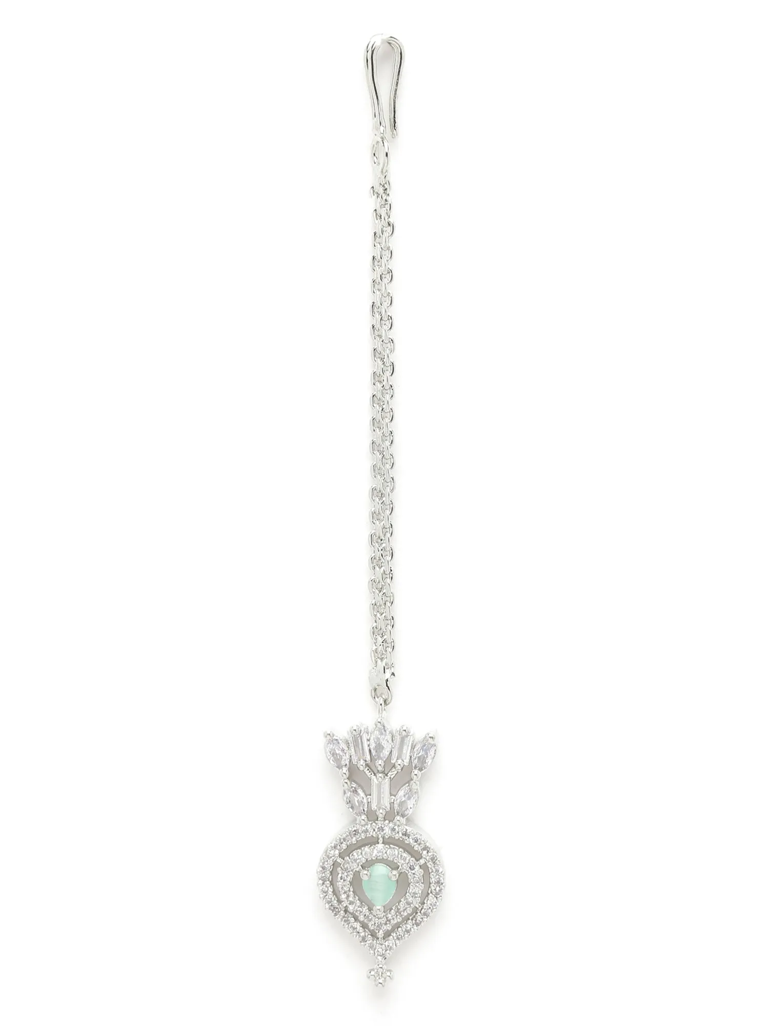 Karatcart Silver Tone Lime Green American Diamond Choker Necklace Set