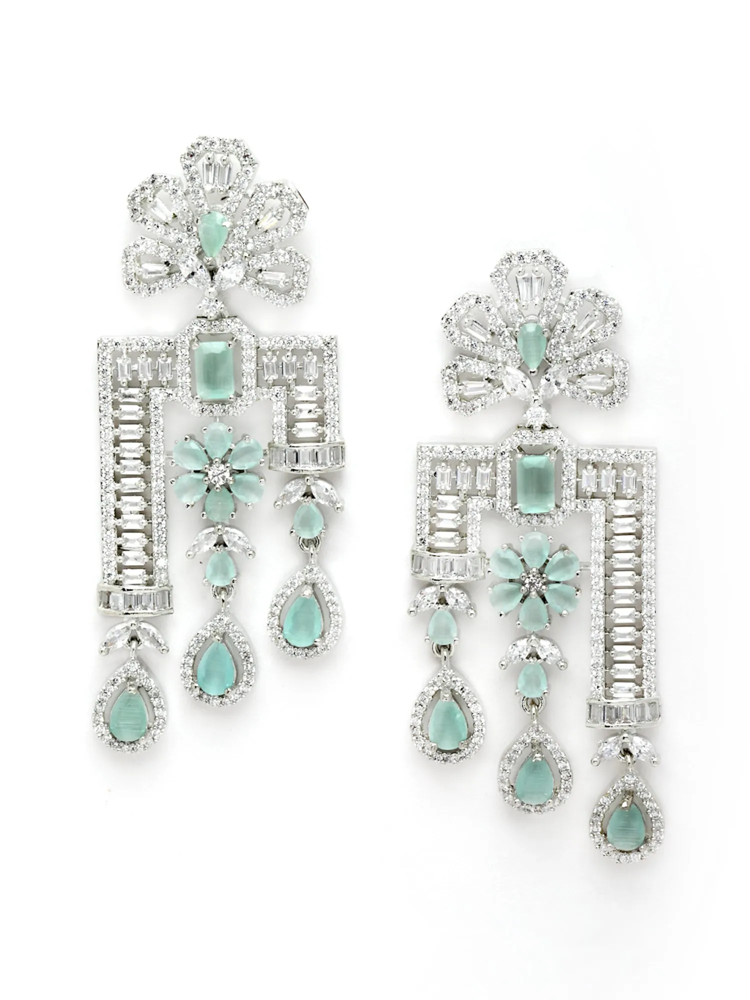 Karatcart Silver Tone Lime Green American Diamond Drop Earrings for Women