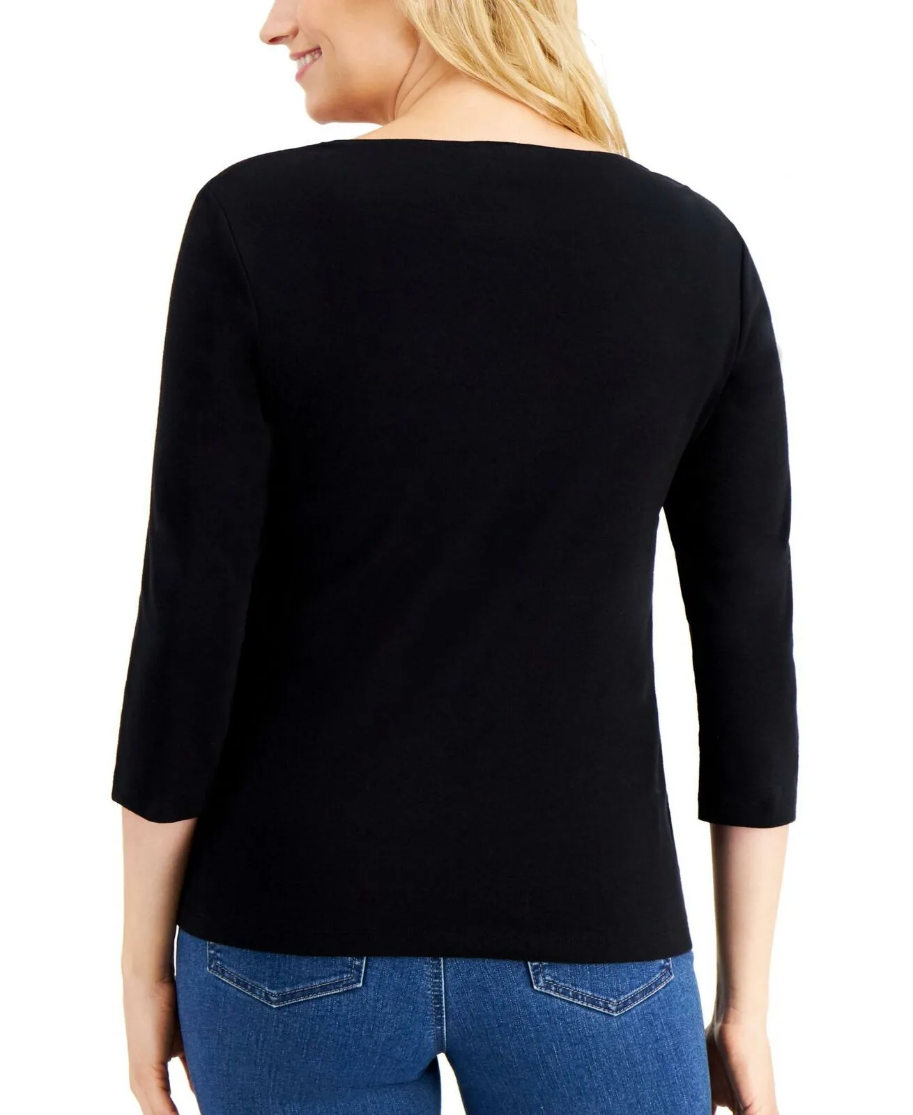 Karen Scott Petite Embellished Graphic 3/4 Sleeve Christmas Top