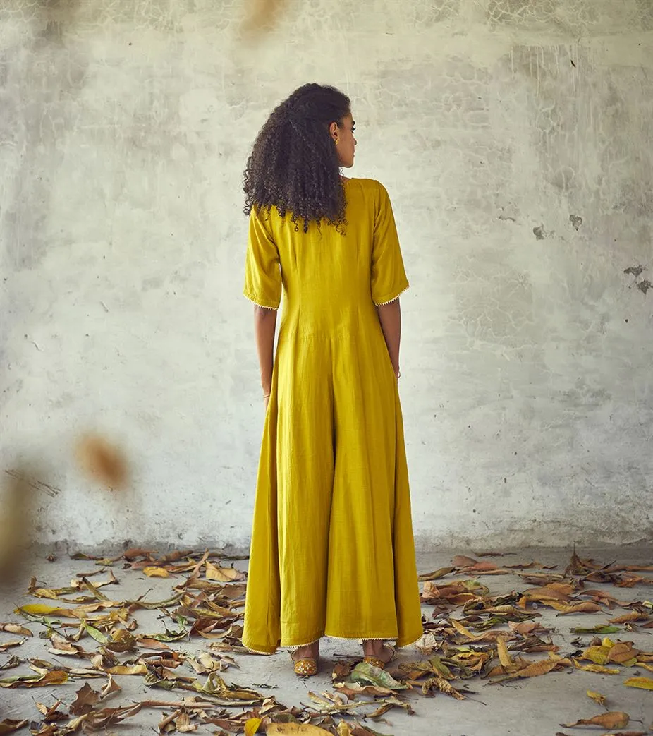 Khara Kapas Turtle Bay gota hem neck Sunehri jumpsuit KW625 Festive