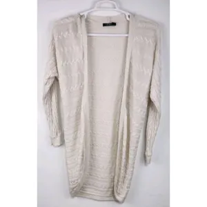 Lauren Ralph Lauren White Cable Knit Open Cardigan S/M Long Cotton Blend