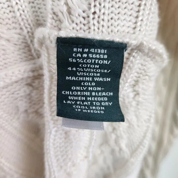 Lauren Ralph Lauren White Cable Knit Open Cardigan S/M Long Cotton Blend