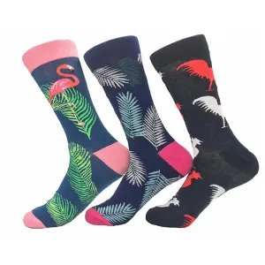Leaf Printed Mens Colorful Crew Socks - Premium Cotton Fun socks with Soft Elastic - 3 Pack Bundle