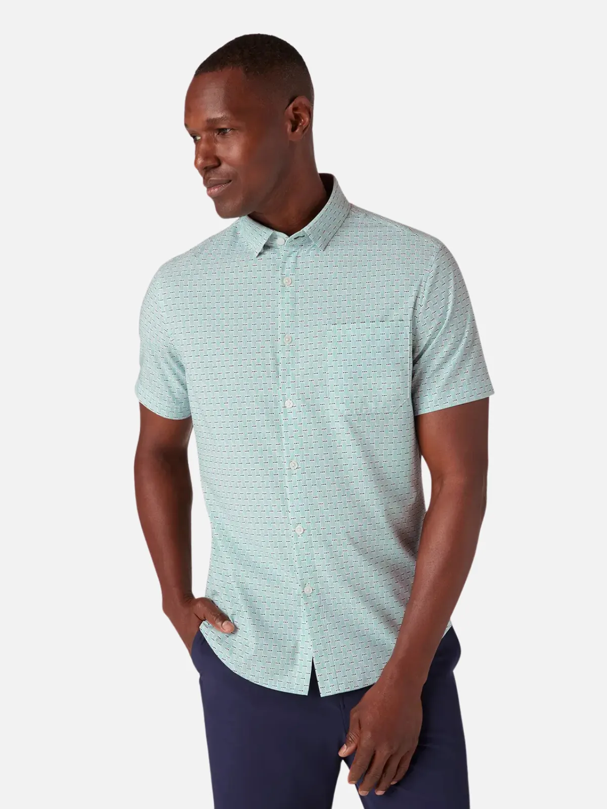 Leeward SS Dress Shirt - Nile Blue Dot