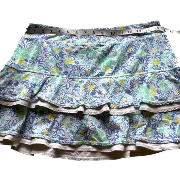 Lilly Pulitzer Luxletic Floral Ruffle Skort Bianca Love Blue White Size L