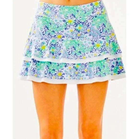 Lilly Pulitzer Luxletic Floral Ruffle Skort Bianca Love Blue White Size L
