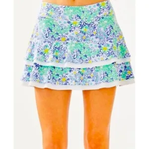 Lilly Pulitzer Luxletic Floral Ruffle Skort Bianca Love Blue White Size L