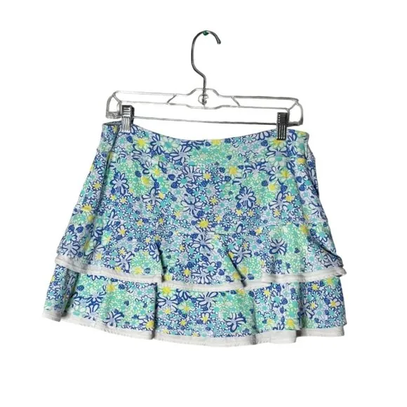 Lilly Pulitzer Luxletic Floral Ruffle Skort Bianca Love Blue White Size L