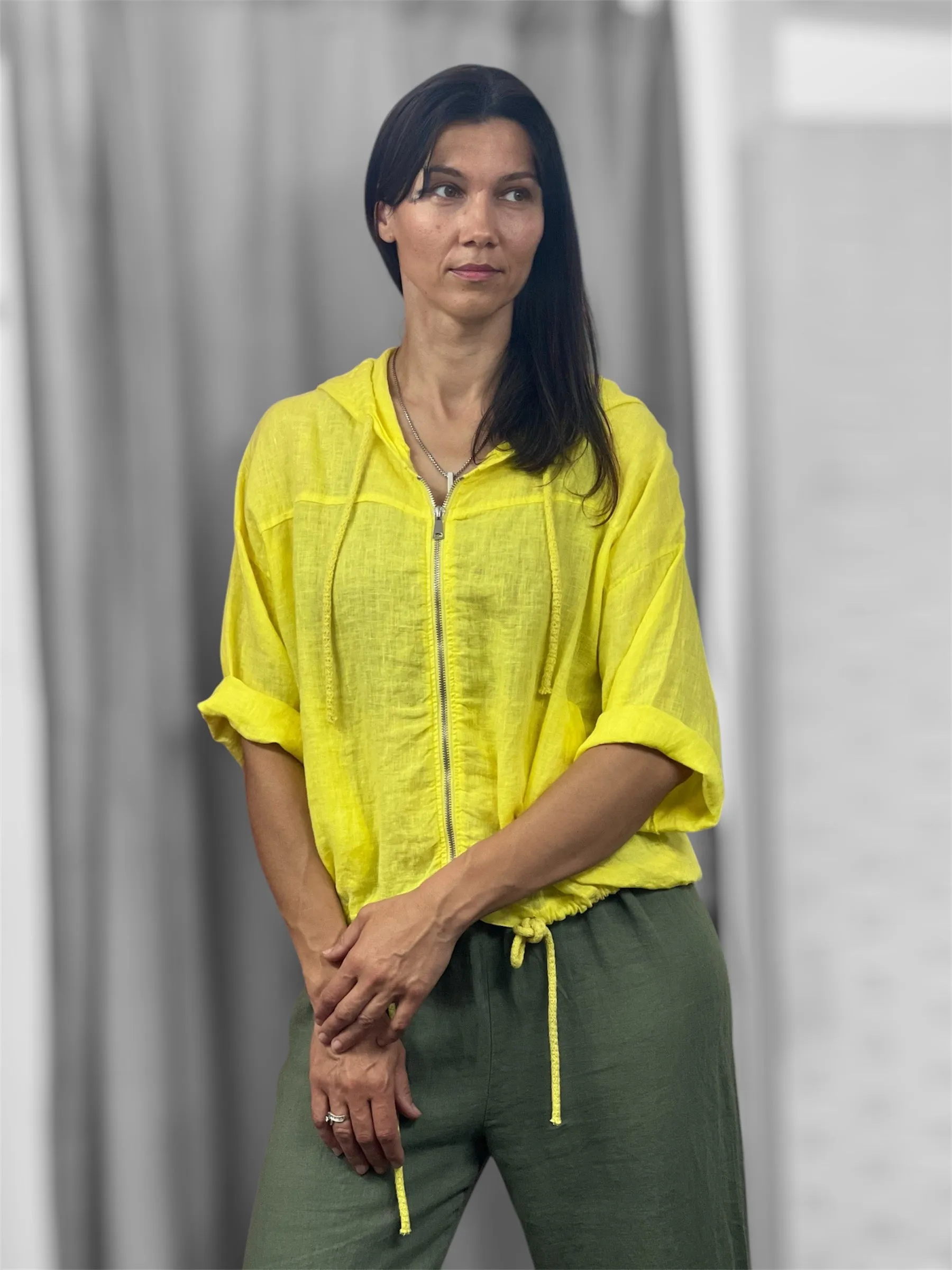 Linen Jacket Zip Front color Lemon