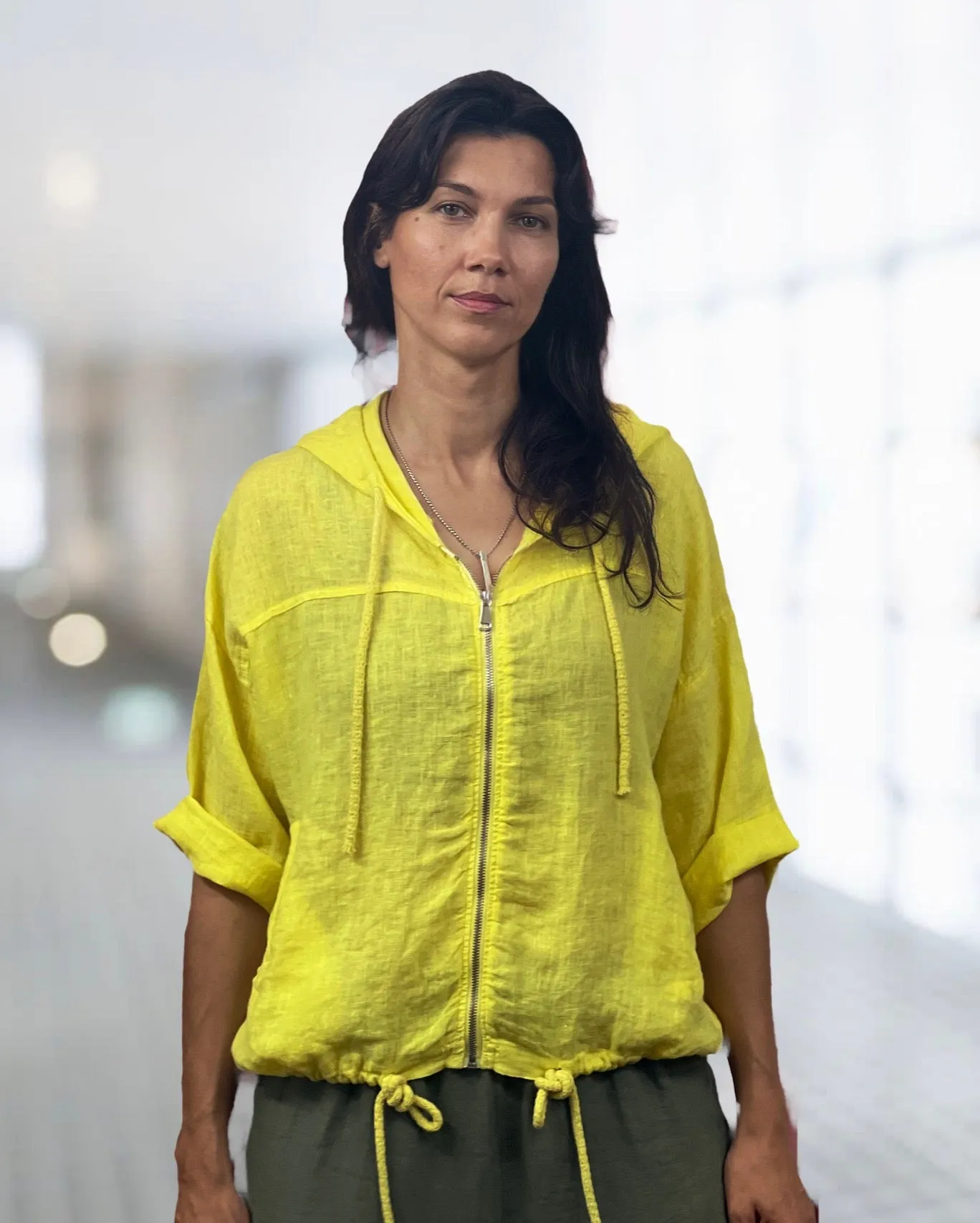 Linen Jacket Zip Front color Lemon