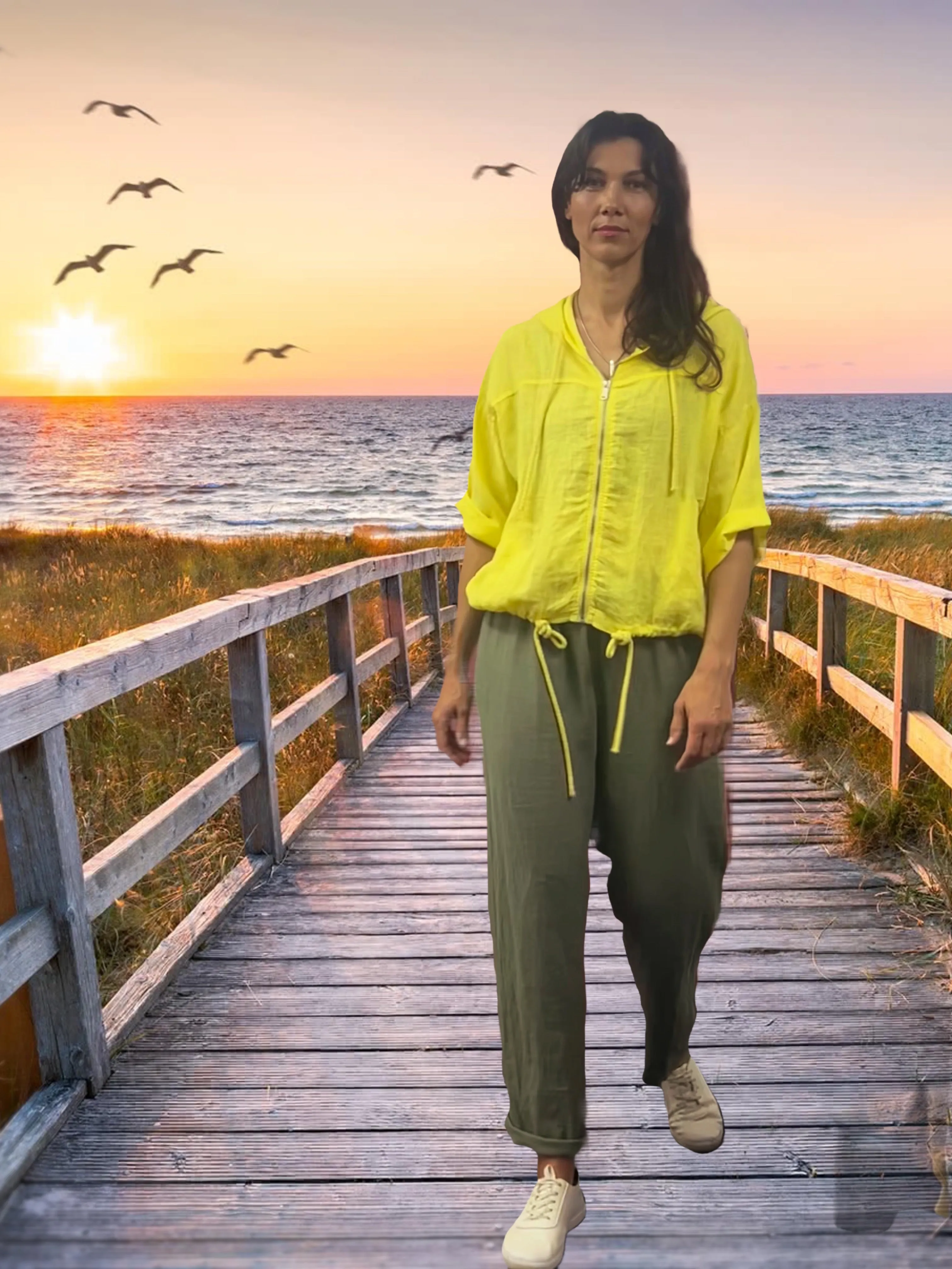 Linen Jacket Zip Front color Lemon