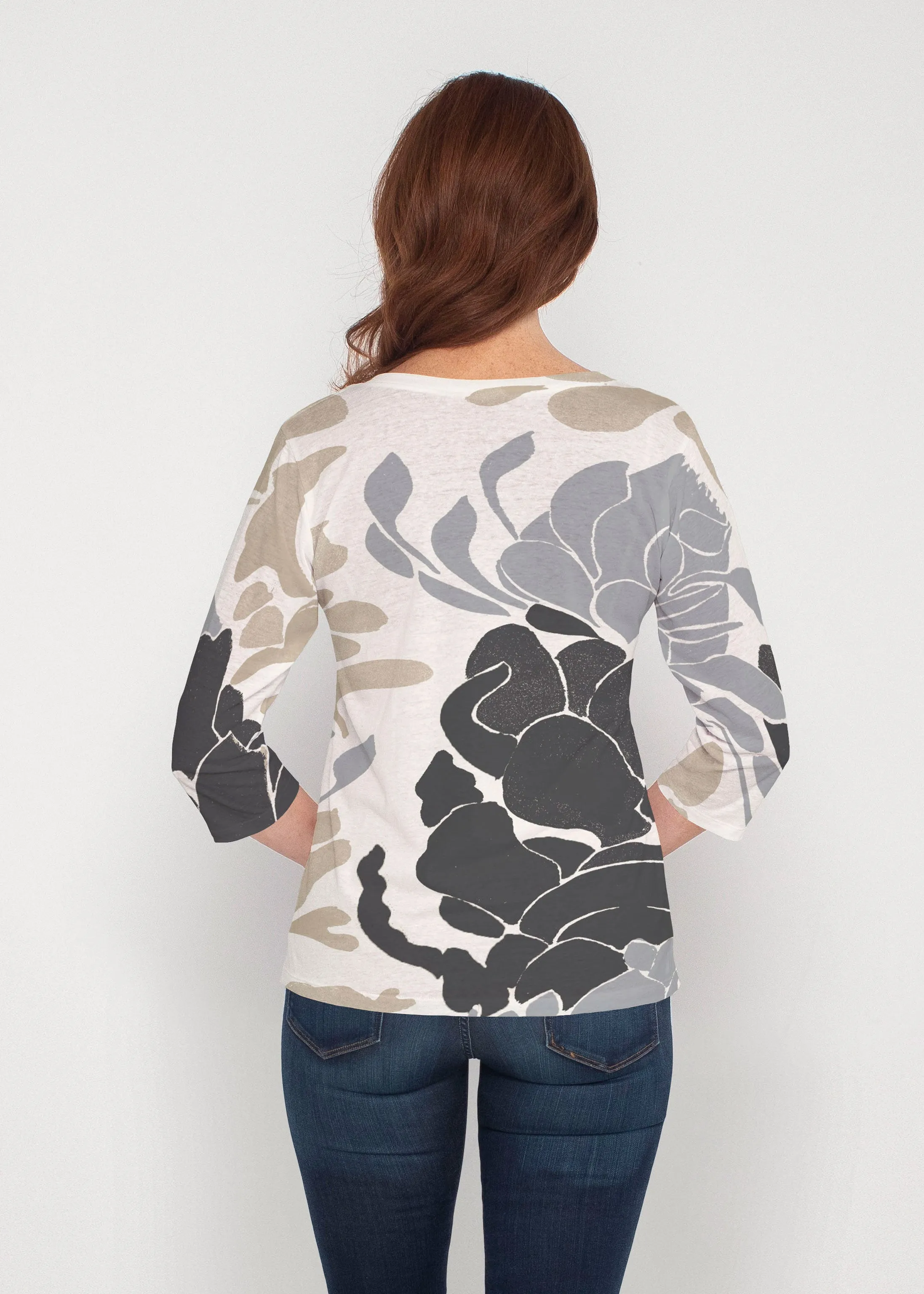 Lotus Grey (23057) ~ Signature 3/4 Sleeve V-Neck Top