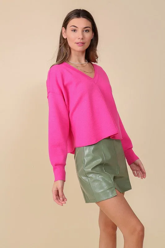 Lumiere Solid Drop Shoulder V-Neck Top