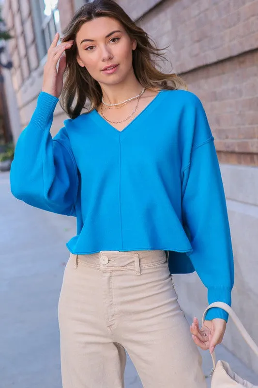 Lumiere Solid Drop Shoulder V-Neck Top