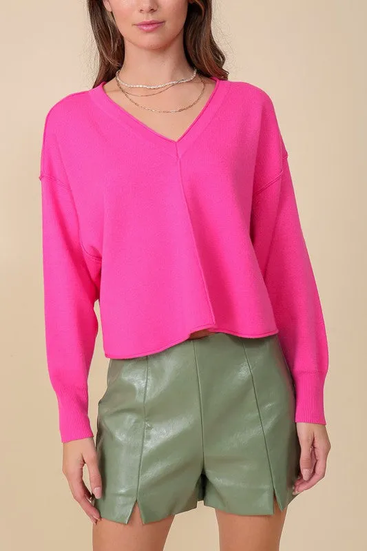 Lumiere Solid Drop Shoulder V-Neck Top