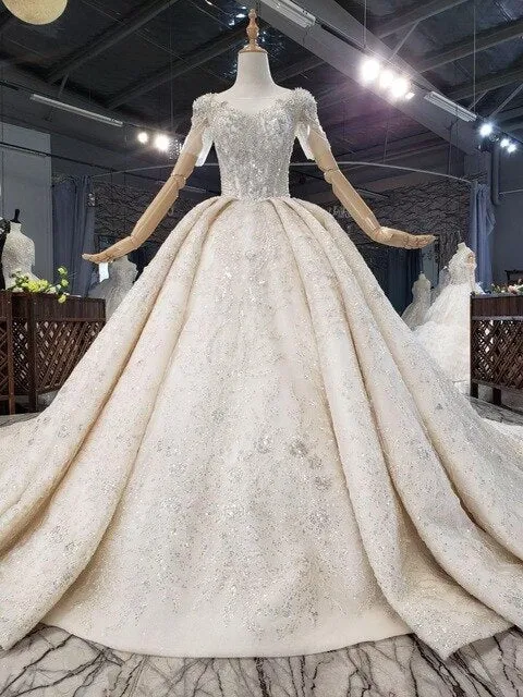 Luxury Wedding Dress Heavy Beading Champagne Dubai Wedding Dress 2020 Real Work Photo High Quality Wedding Dress