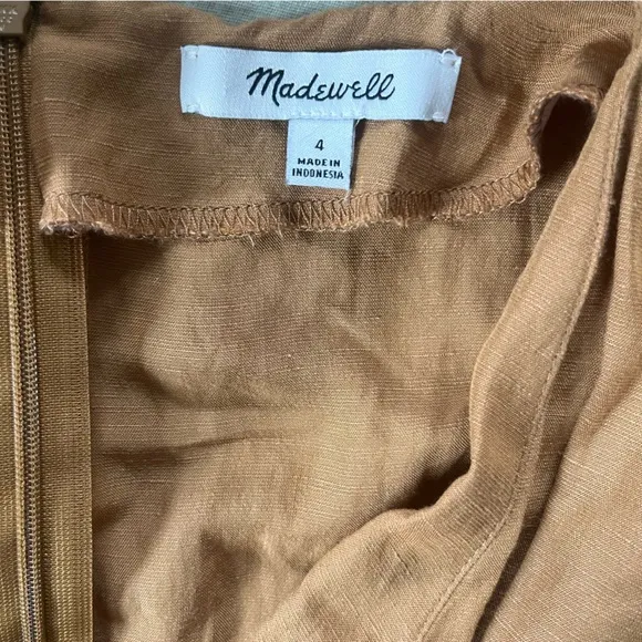 Madewell Linen Blend Dolman Sleeve Midi Dress Caramel Coffee Brown VNeck READ 4