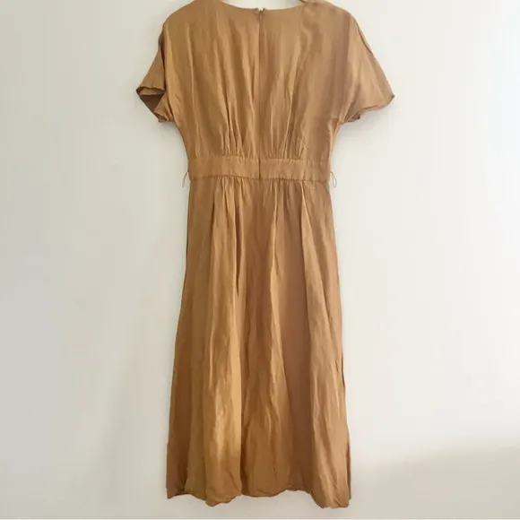 Madewell Linen Blend Dolman Sleeve Midi Dress Caramel Coffee Brown VNeck READ 4