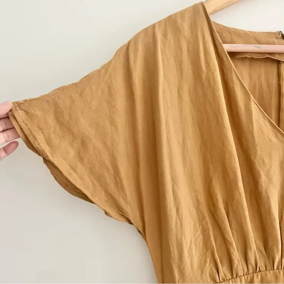 Madewell Linen Blend Dolman Sleeve Midi Dress Caramel Coffee Brown VNeck READ 4