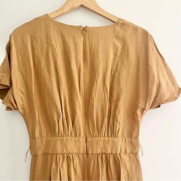 Madewell Linen Blend Dolman Sleeve Midi Dress Caramel Coffee Brown VNeck READ 4