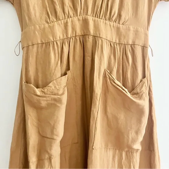 Madewell Linen Blend Dolman Sleeve Midi Dress Caramel Coffee Brown VNeck READ 4