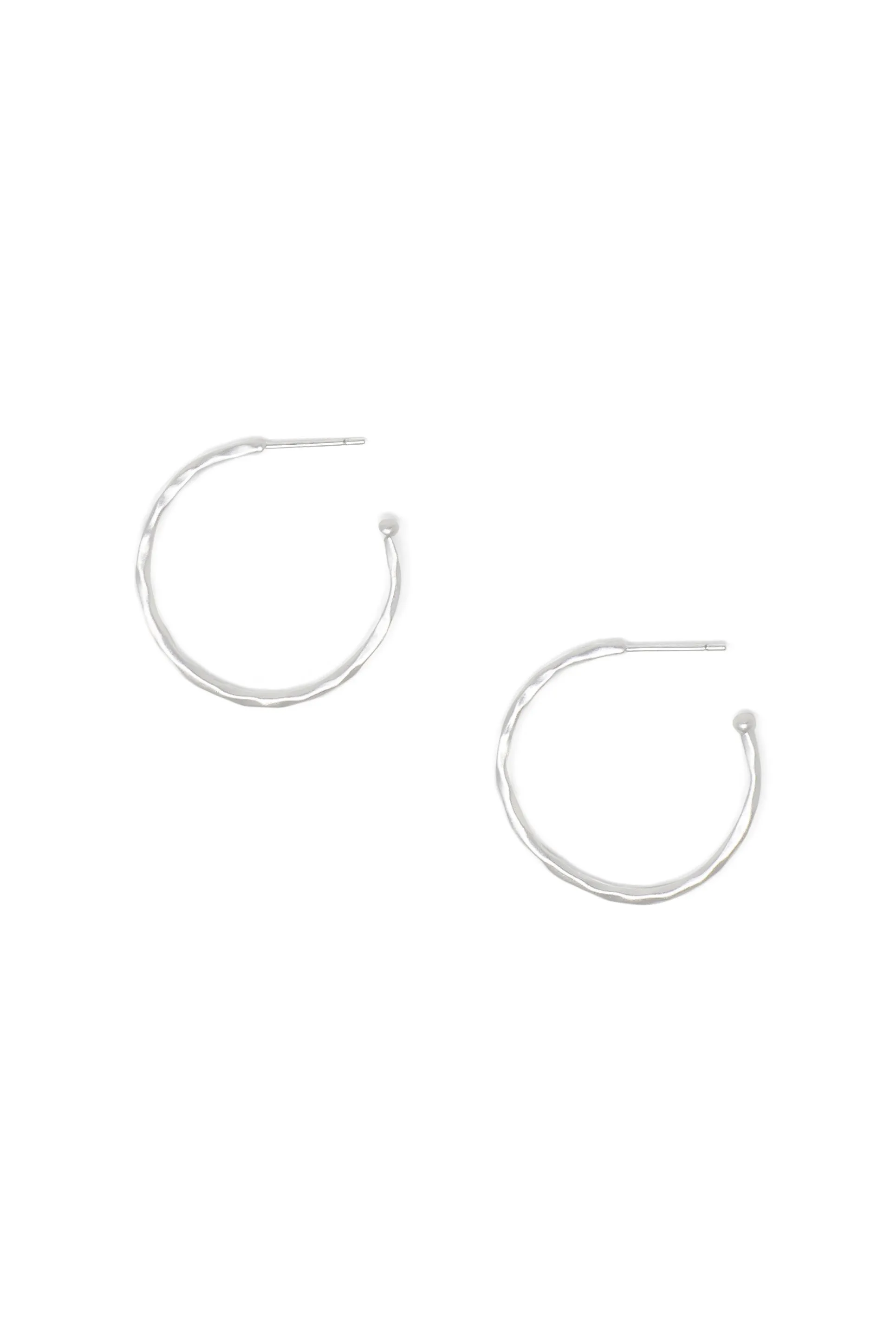 Matte Hammered Silver Hoops, Small