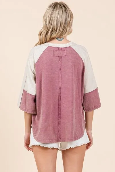 Mauve Peace Sign Patch Mineral Washed T-Shirt