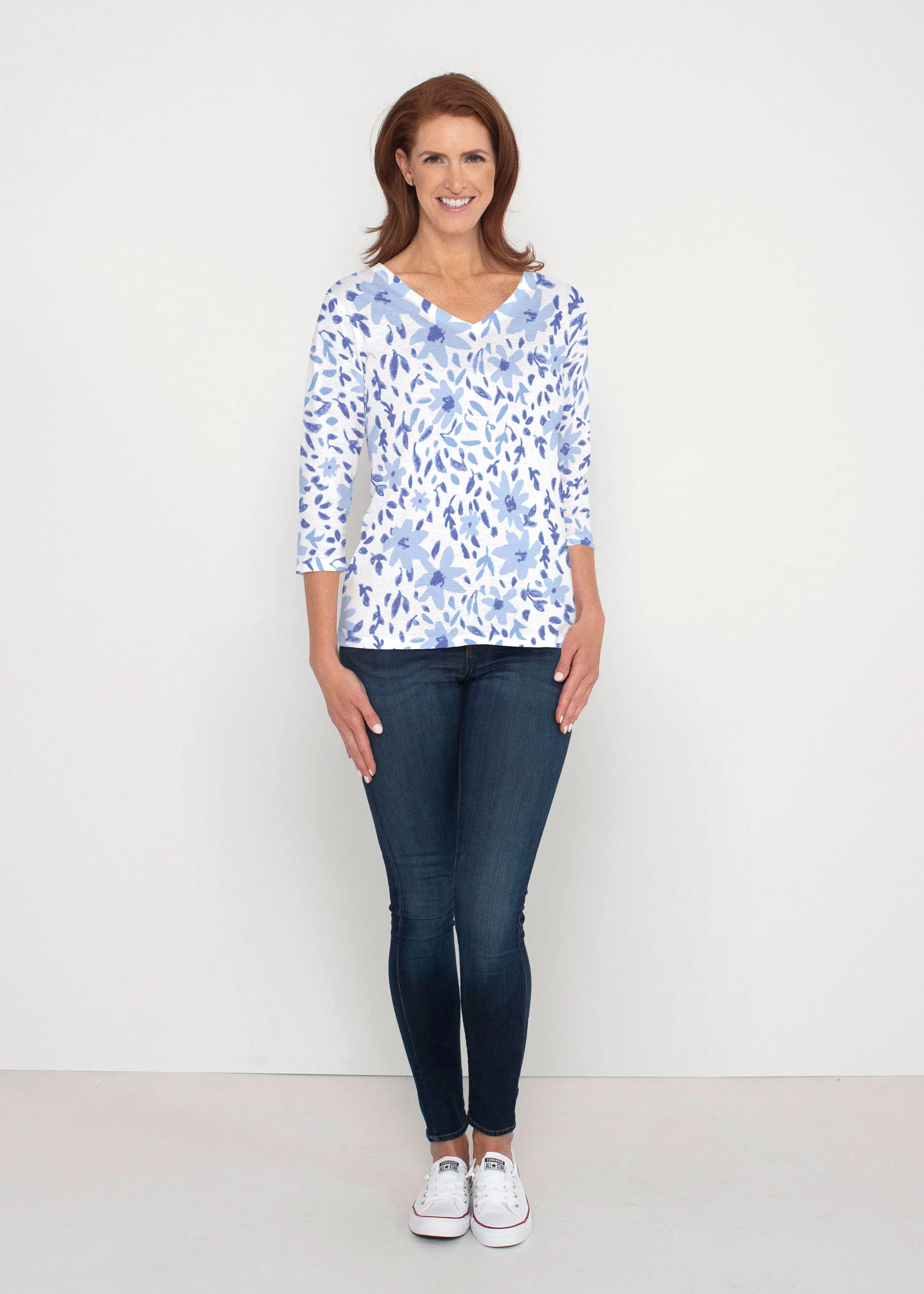 May Flowers (8027) ~ Signature 3/4 Sleeve V-Neck Top