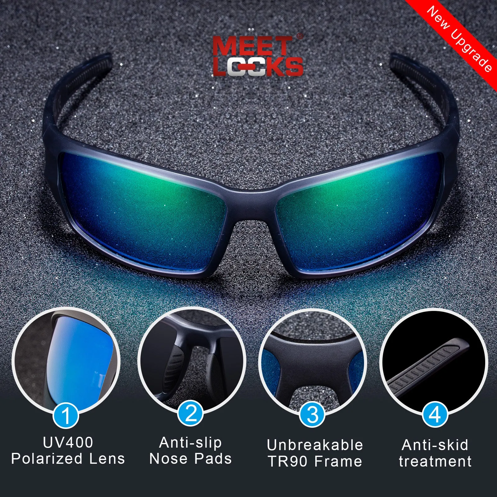 Meetlocks Polarized Sports Sunglasses  HD Polarized LENS,TR90 Felixable Frame