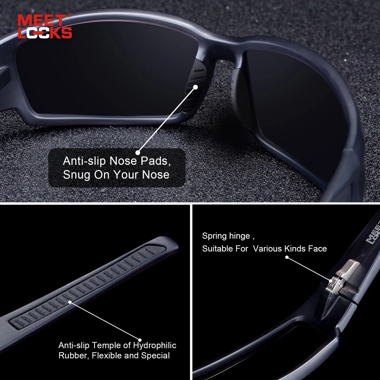 Meetlocks Polarized Sports Sunglasses  HD Polarized LENS,TR90 Felixable Frame