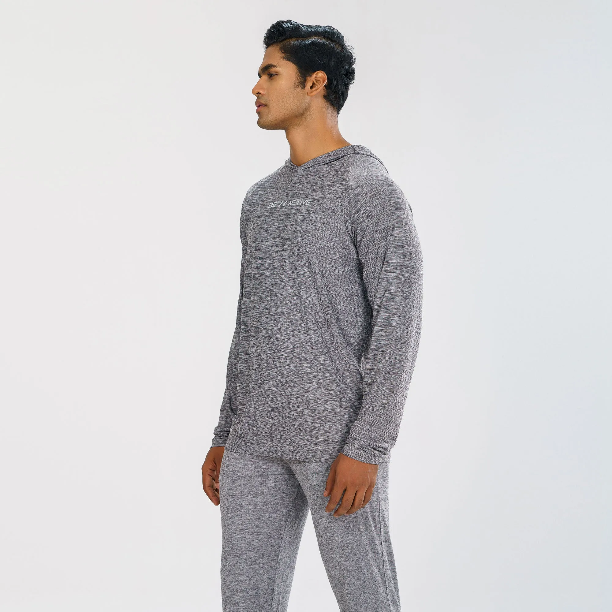 Mens Grey Melange Hoodie