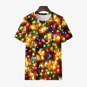 Men's Holiday Colorful Lights Round Neck Casual T-Shirt 2311000636
