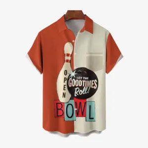 Men's Letter Graphic Prints Bowling Ball Turndown Shirt 2406003309