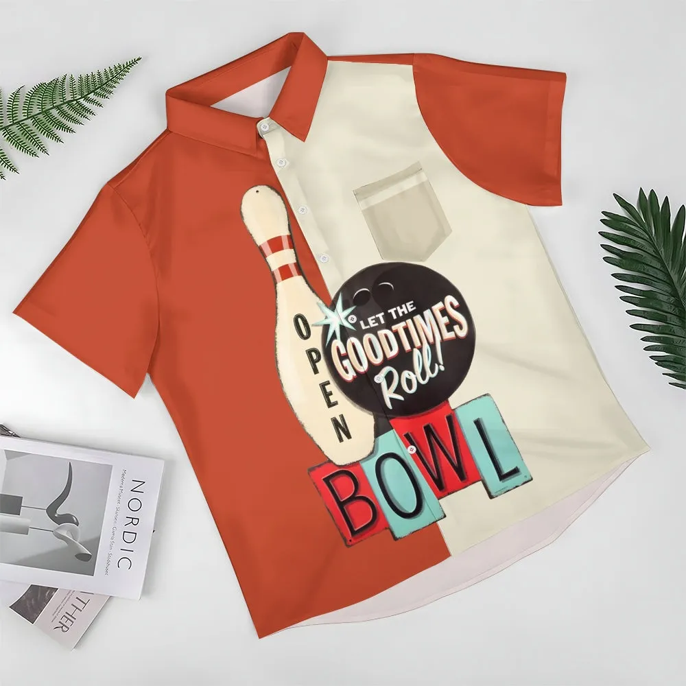 Men's Letter Graphic Prints Bowling Ball Turndown Shirt 2406003309