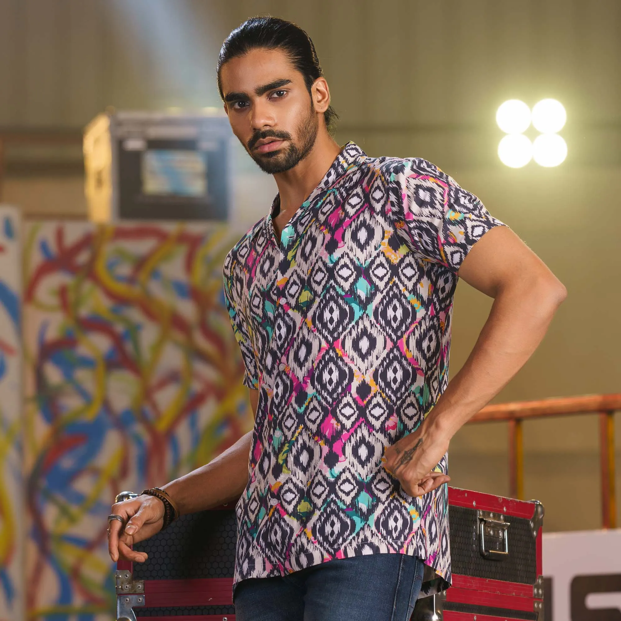Mens Pink-White Hawaii Shirt