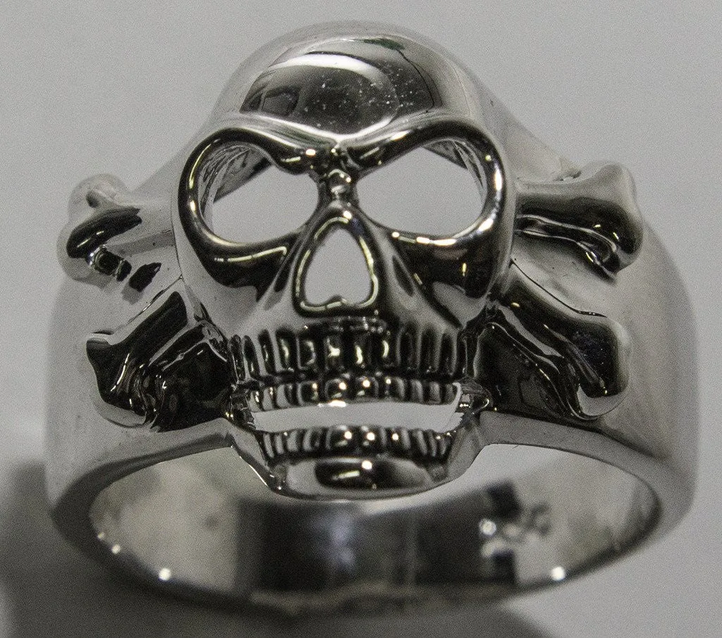 Men's Rhodium Plated Dress Ring Enameled Skull 032