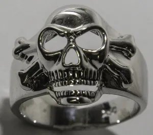 Men's Rhodium Plated Dress Ring Enameled Skull 032