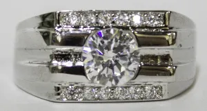 Men's Rhodium Plated Dress Ring Oval Cut CZ 080