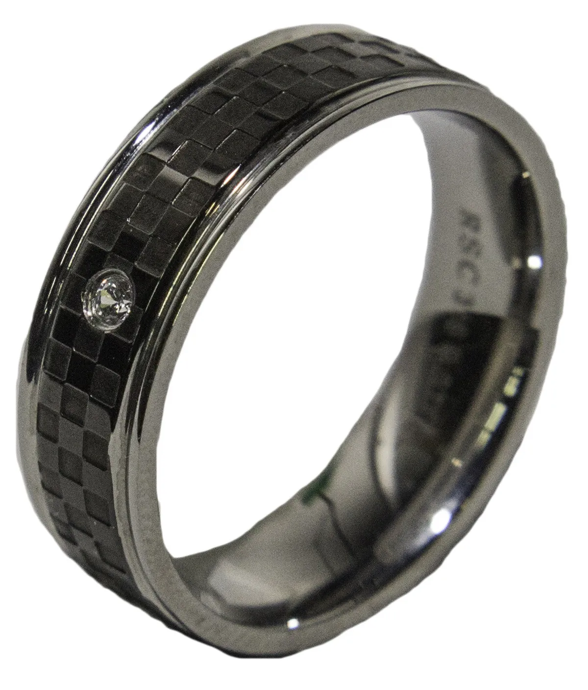 Men's Stainless Steel Checker Band with CZ 034