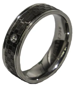 Men's Stainless Steel Checker Band with CZ 034