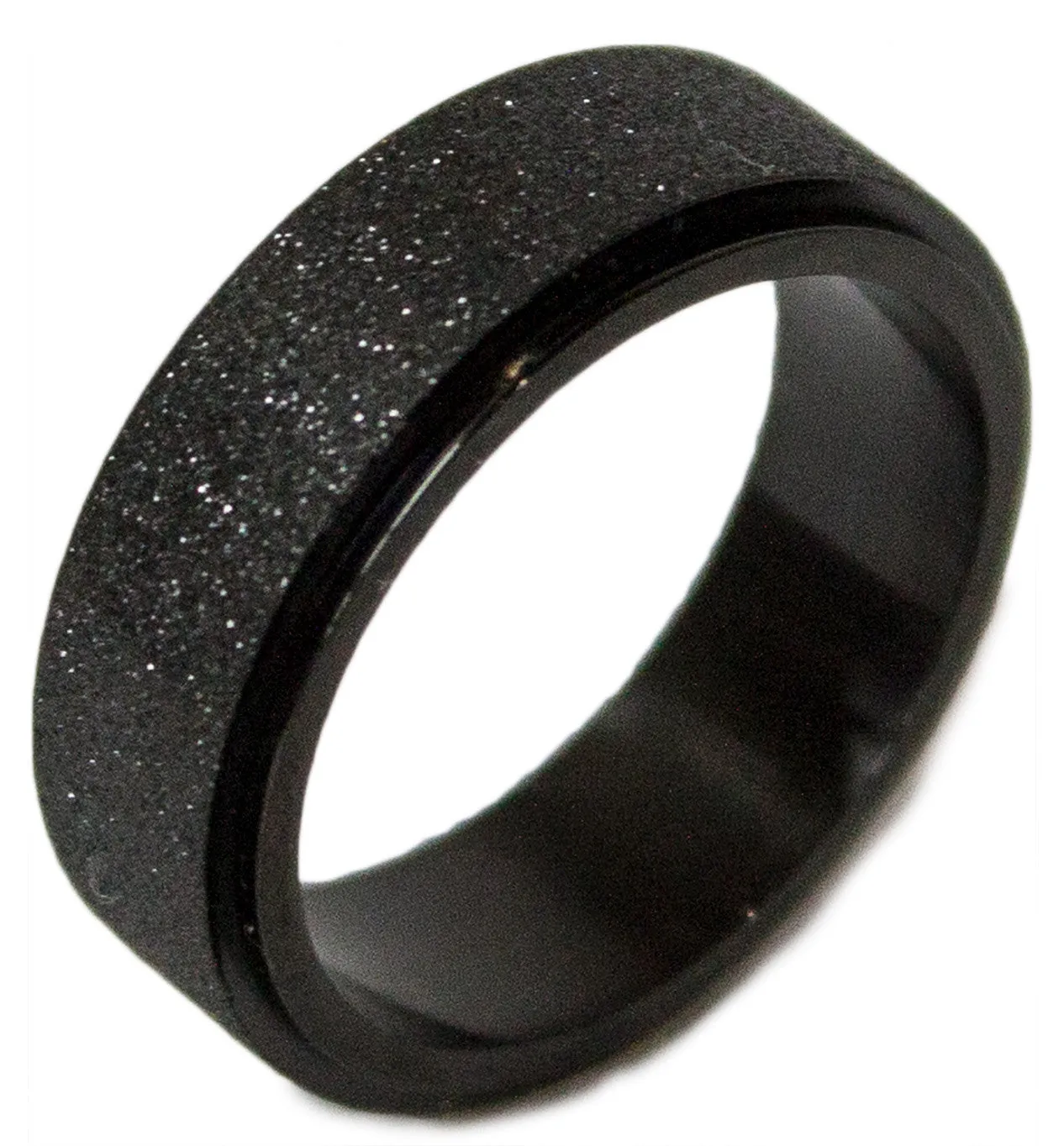 Men's Stainless Steel Dress Ring Black and Steel Worry Band 095