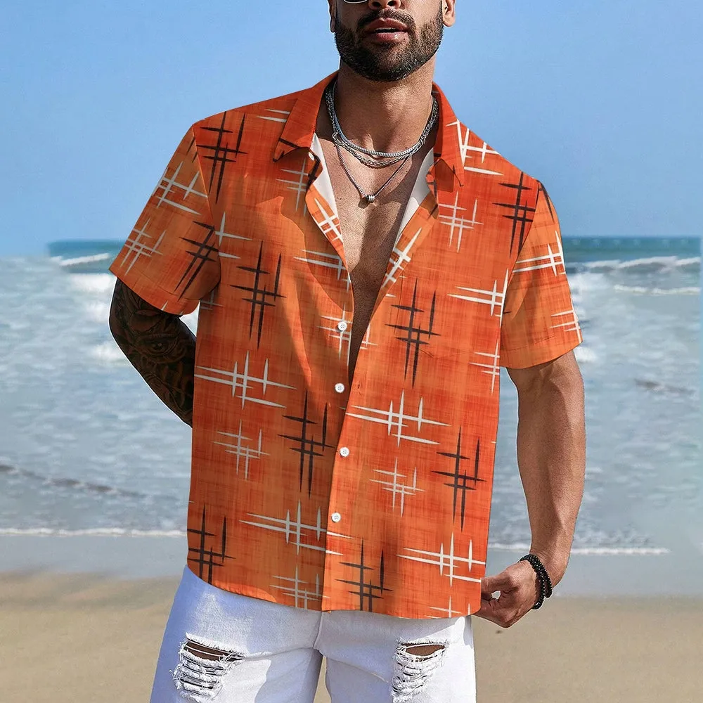 Men's Texture Star Casual Short Sleeve Shirt 2402000134