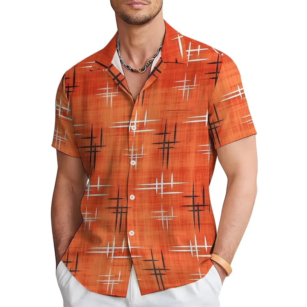 Men's Texture Star Casual Short Sleeve Shirt 2402000134