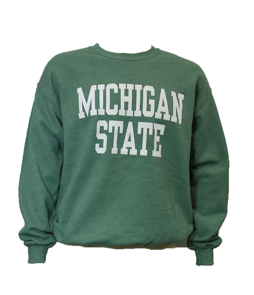 Michigan State University Spartans Block Design Crewneck Forest & Dark Heather Sport Green