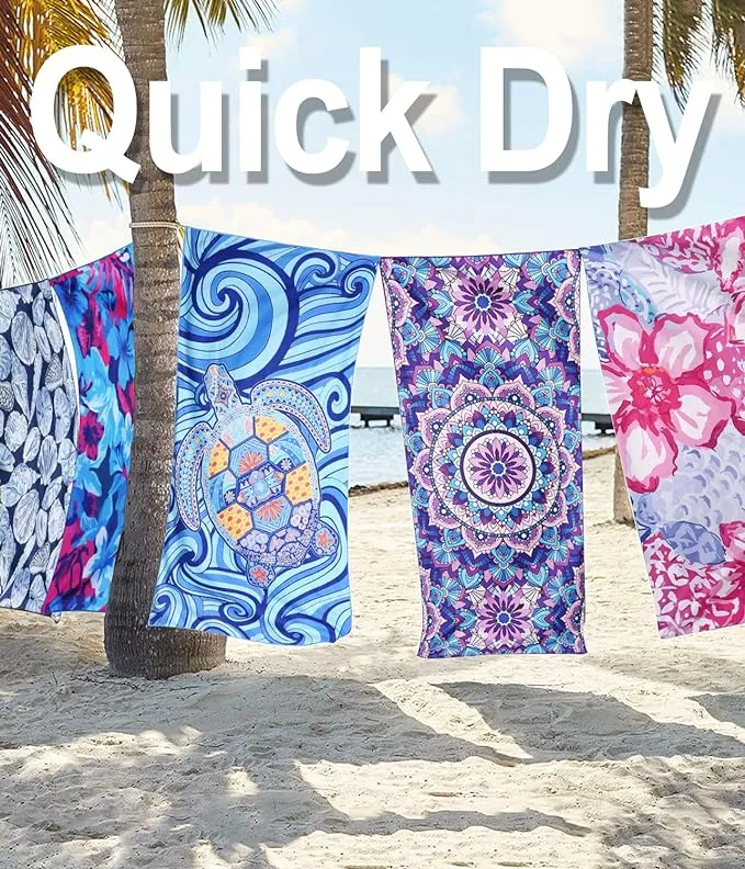 Microfiber Beach Towel –Turtle Series Quick Dry Lightweight Sand Free Oversized Towel Accessories Travel Must Have Swim Pool Yoga Camping Gear Summer Cruise Ship Essentials Cloud Compact Gift 71" 32"