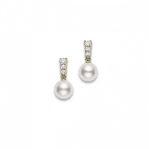 Mikimoto 18K Yellow Gold 8mm Akoya Pearl Diamond Drop Earrings
