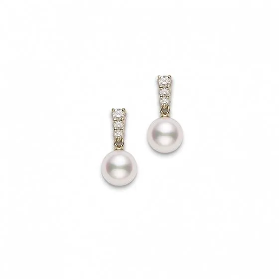Mikimoto 18K Yellow Gold 8mm Akoya Pearl Diamond Drop Earrings