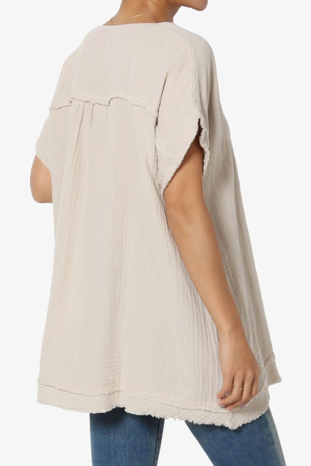 Milly Gauze V-Neck Babydoll Shirt Tunic PLUS