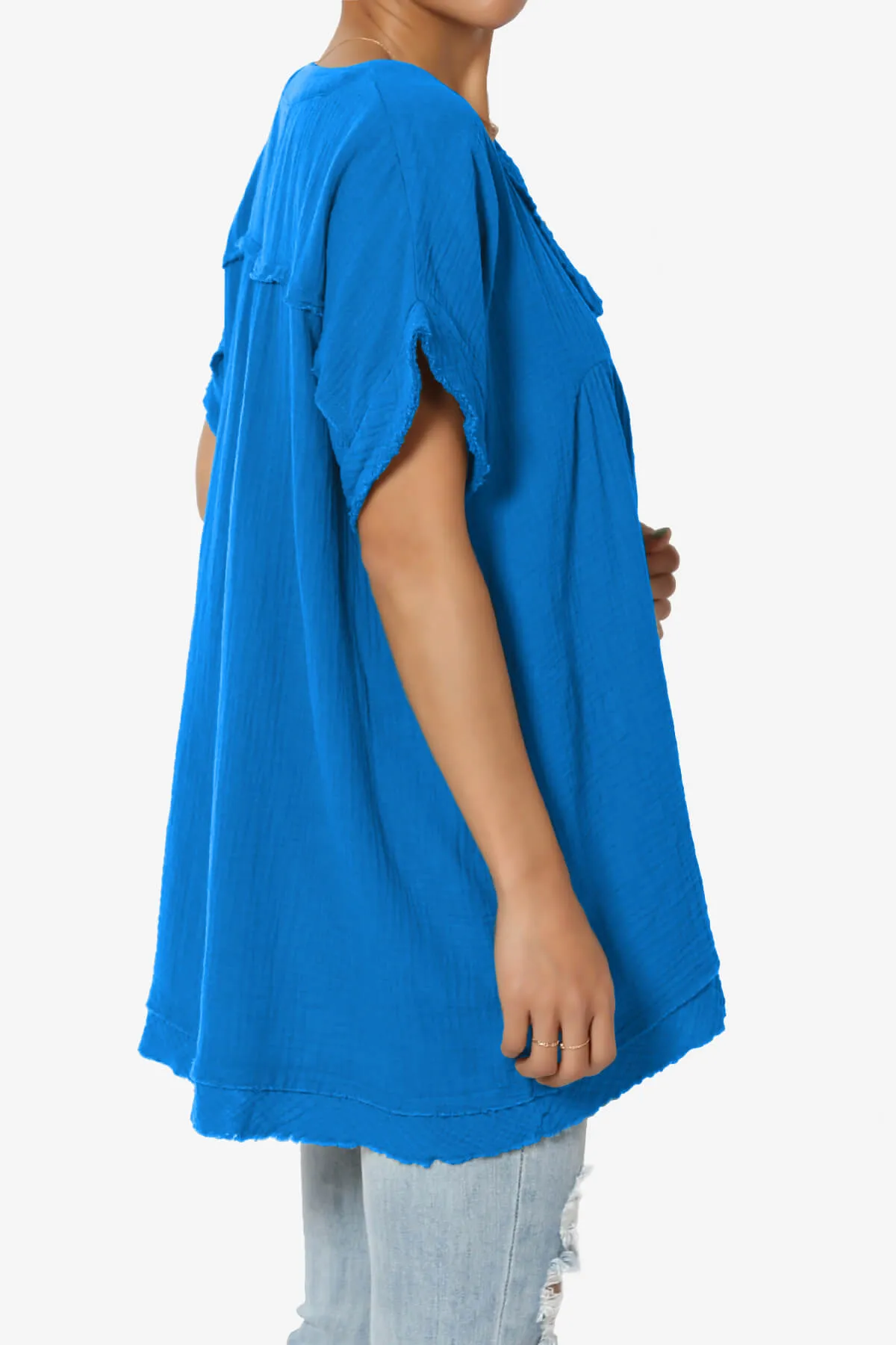 Milly Gauze V-Neck Babydoll Shirt Tunic PLUS