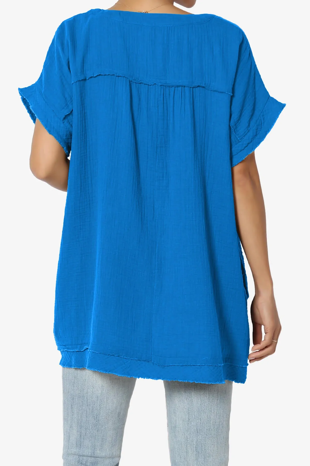Milly Gauze V-Neck Babydoll Shirt Tunic PLUS